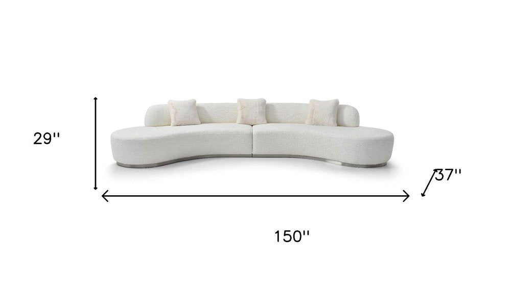 150" White Cotton Curved Perla Sofa with Pillows