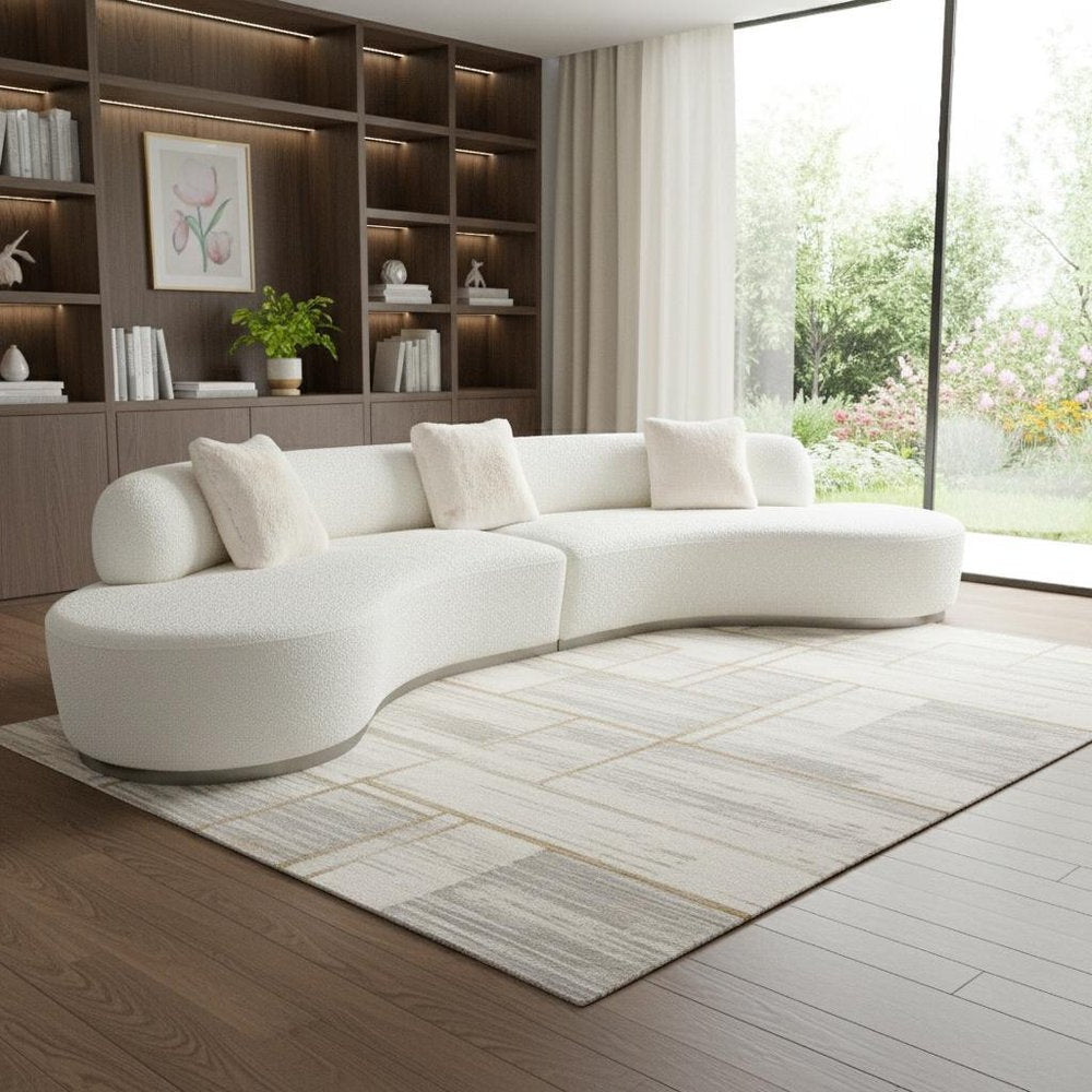 150" White Cotton Curved Perla Sofa with Pillows