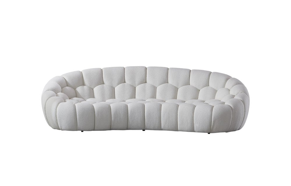 105" White Tufted Bouclé Curved Bubble Sofa