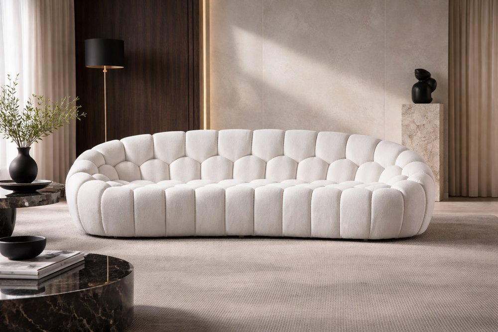 105" White Curved Bubble Sofa