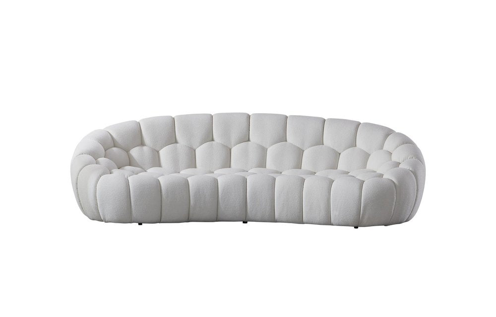 105" White Tufted Bouclé Curved Bubble Sofa