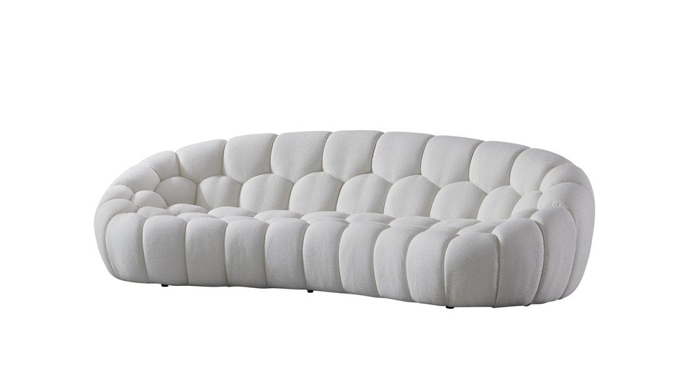 105" White Tufted Bouclé Curved Bubble Sofa