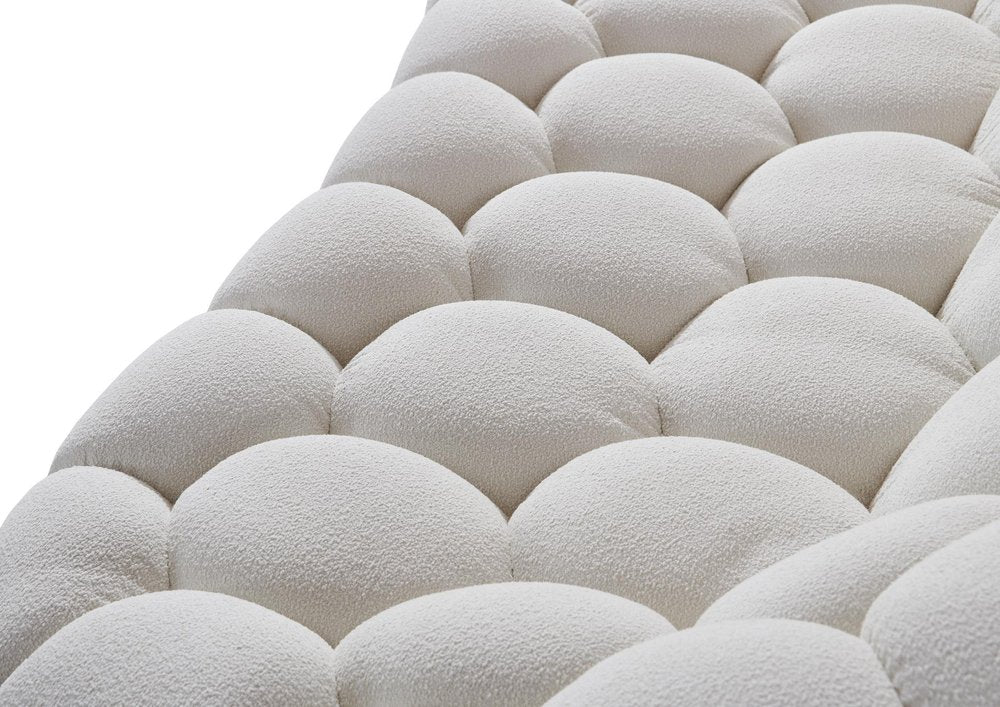 105" White Tufted Bouclé Curved Bubble Sofa