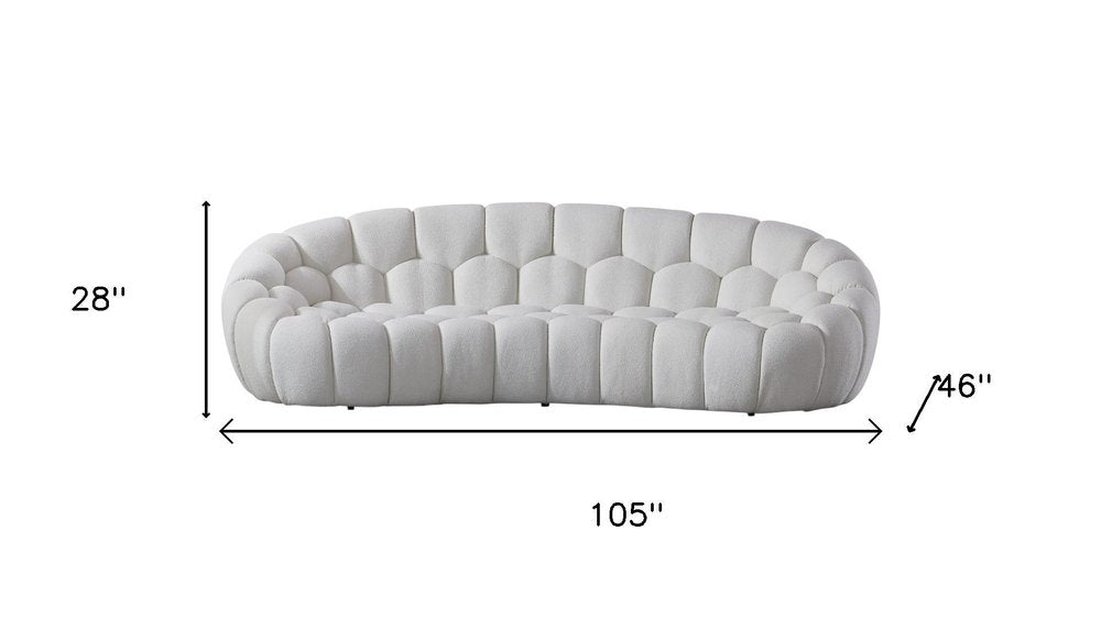 105" White Tufted Bouclé Curved Bubble Sofa