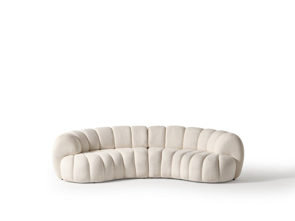 118" White Chenille Curved Tufted Sectional