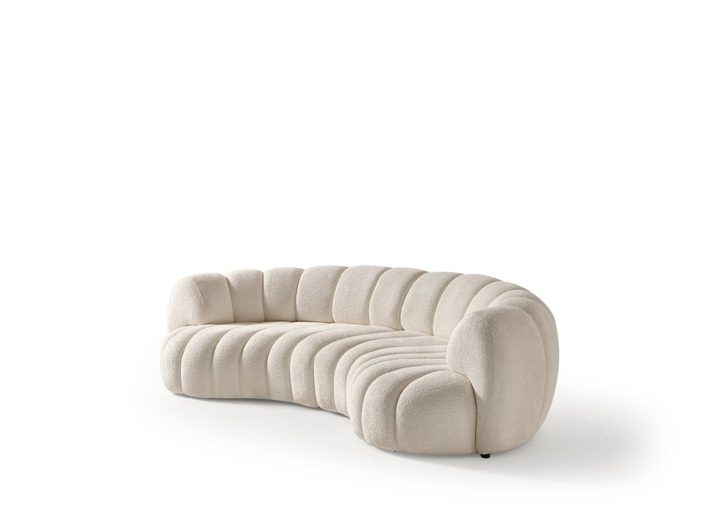 118" White Chenille Curved Tufted Sectional