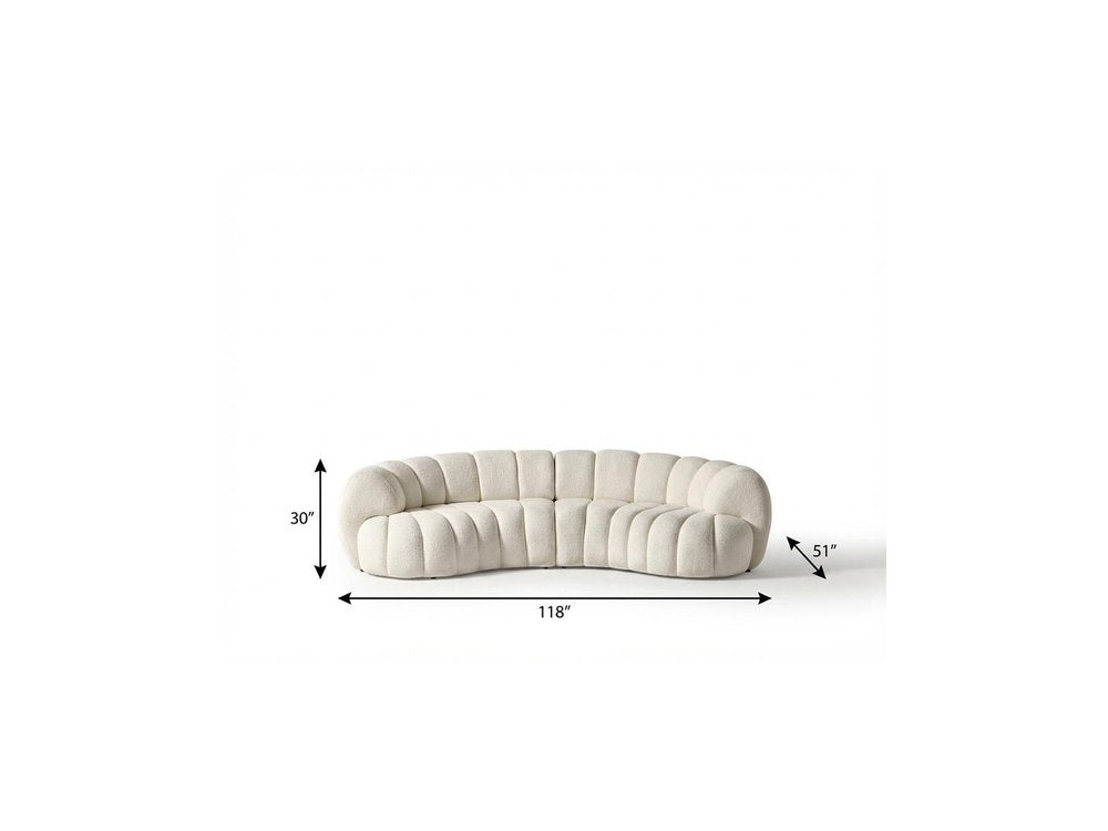118" White Chenille Curved Tufted Sectional
