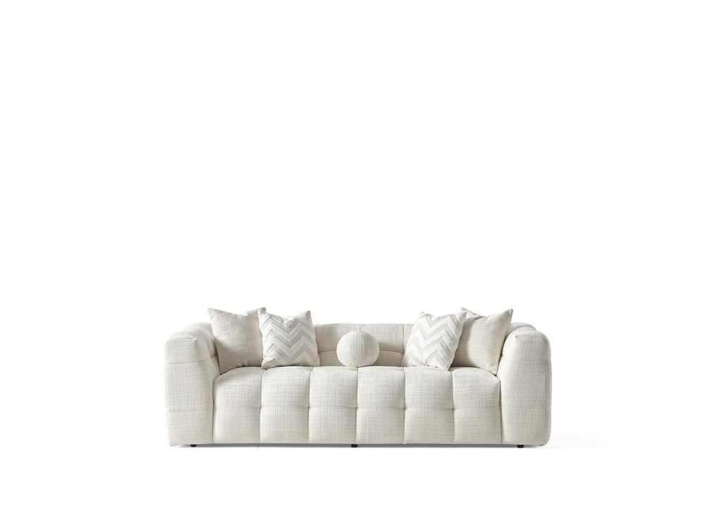 91" Beige Chenille Blind Tufted Sofa