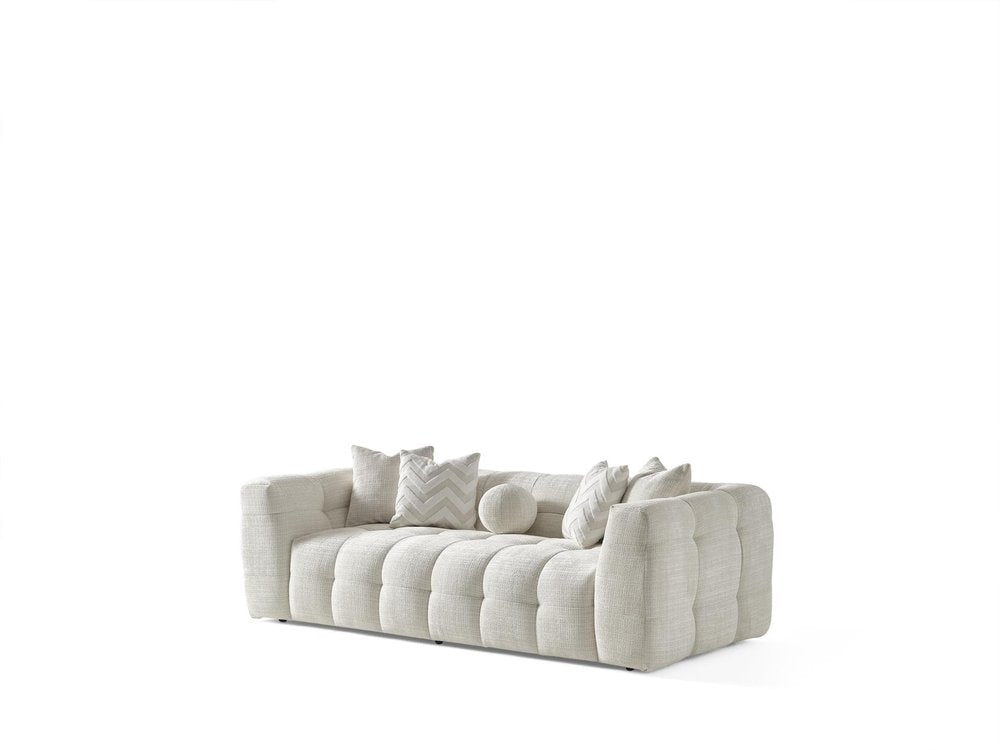 91" Beige Chenille Blind Tufted Sofa