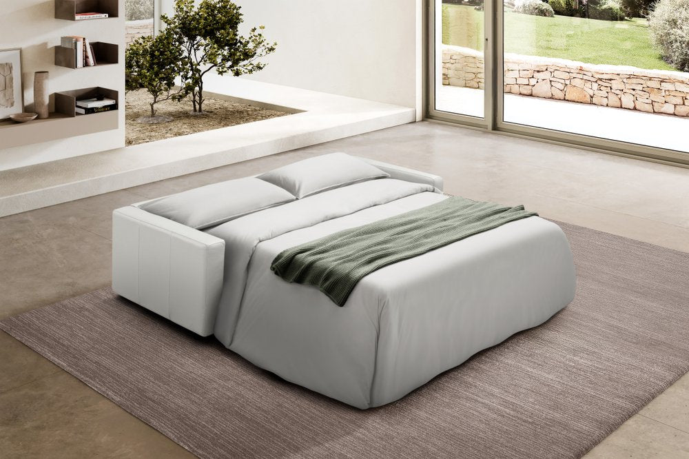 81" White Leather Sleeper Sofa