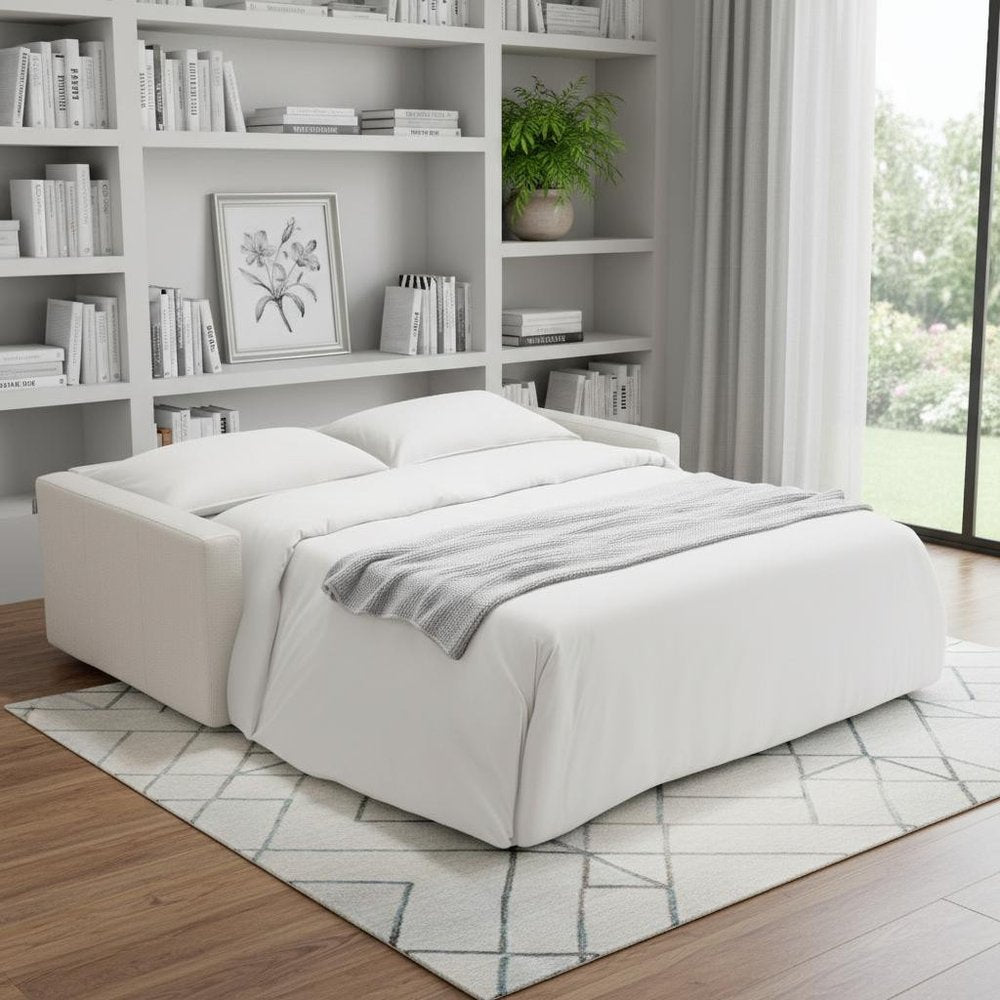 81" White Leather Sleeper Sofa