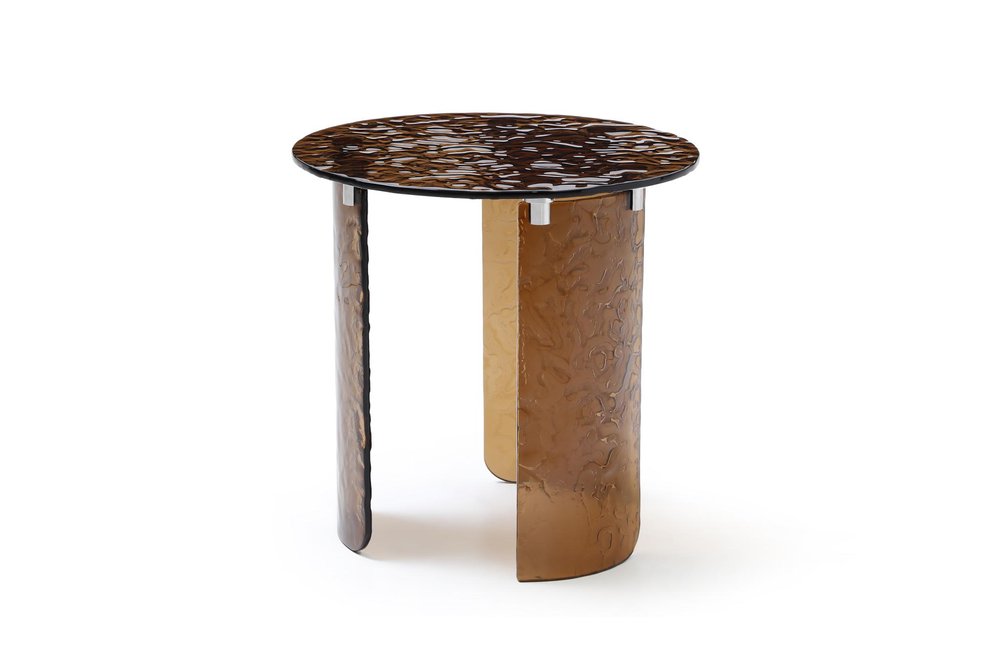 20" Bronze Glass Round Pedestal End Table