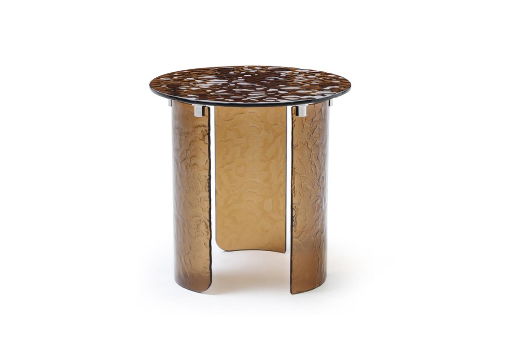 20" Bronze Glass Round Pedestal End Table
