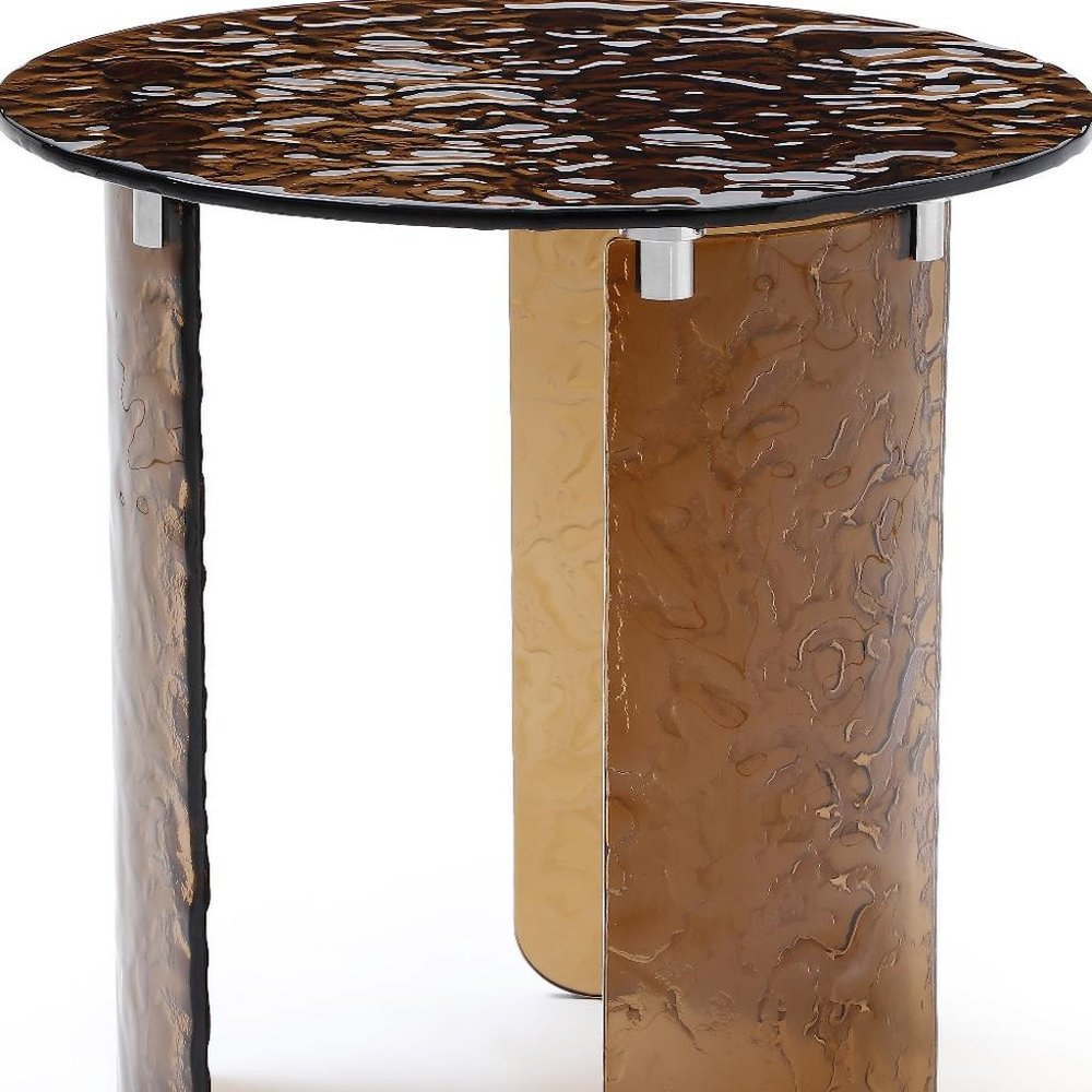 20" Bronze Glass Round Pedestal End Table