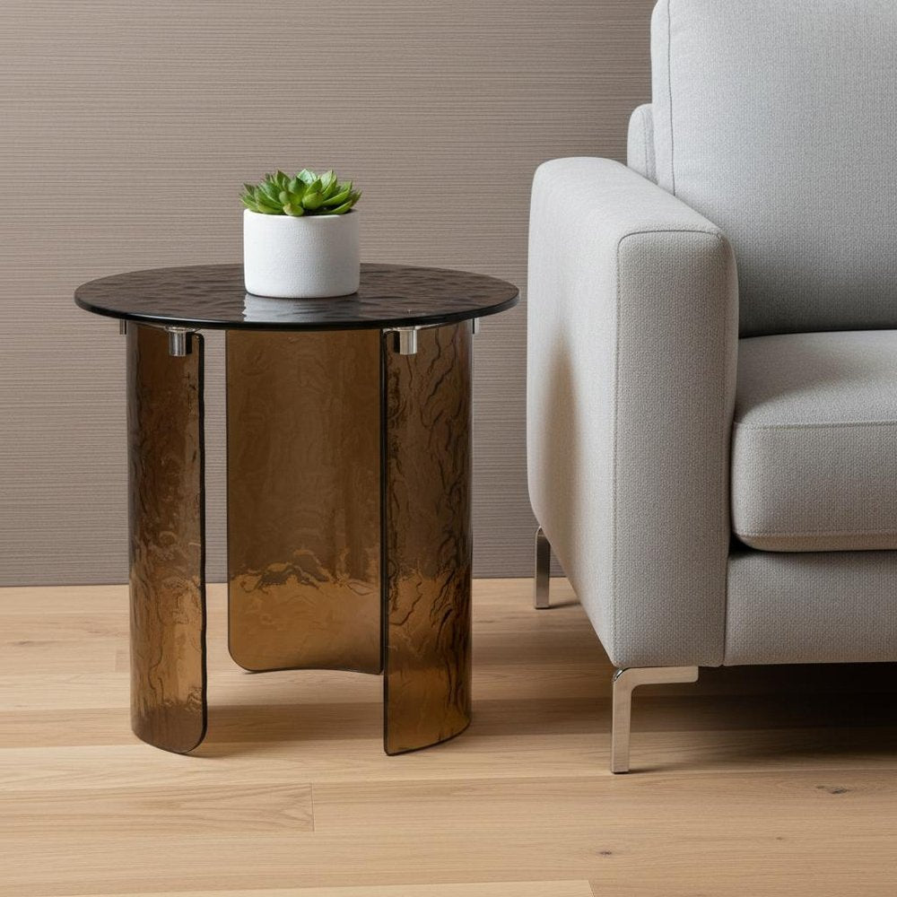 20" Bronze Glass Round Pedestal End Table