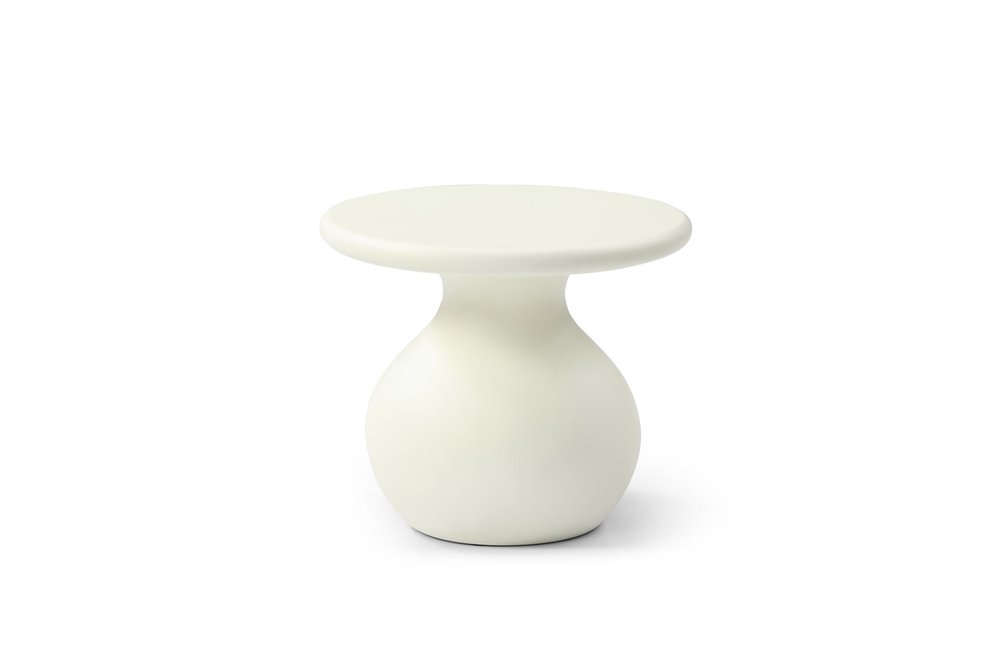 23" Beige Curved Pedestal Modern End Table