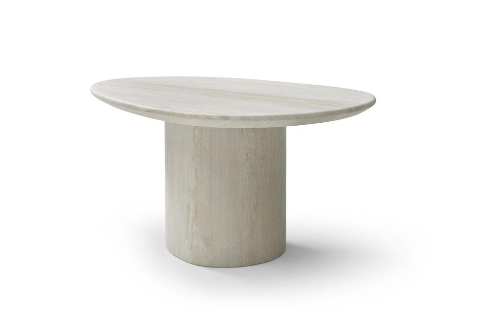 32" Beige Marble Oval Pedestal End Table