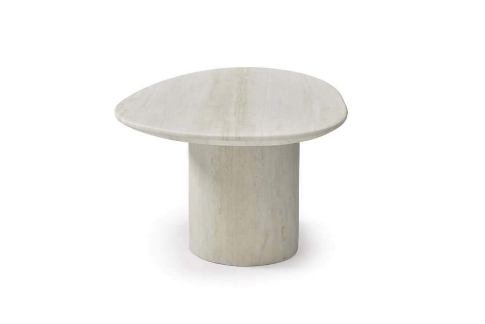 32" Beige Marble Oval Pedestal End Table