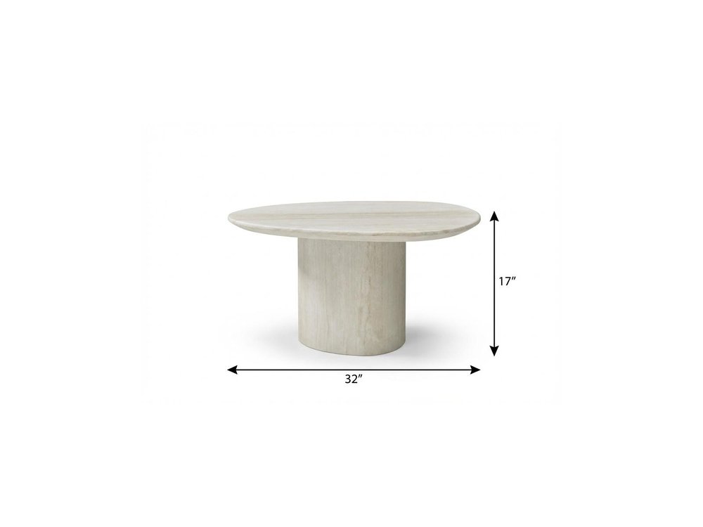 32" Beige Marble Oval Pedestal End Table