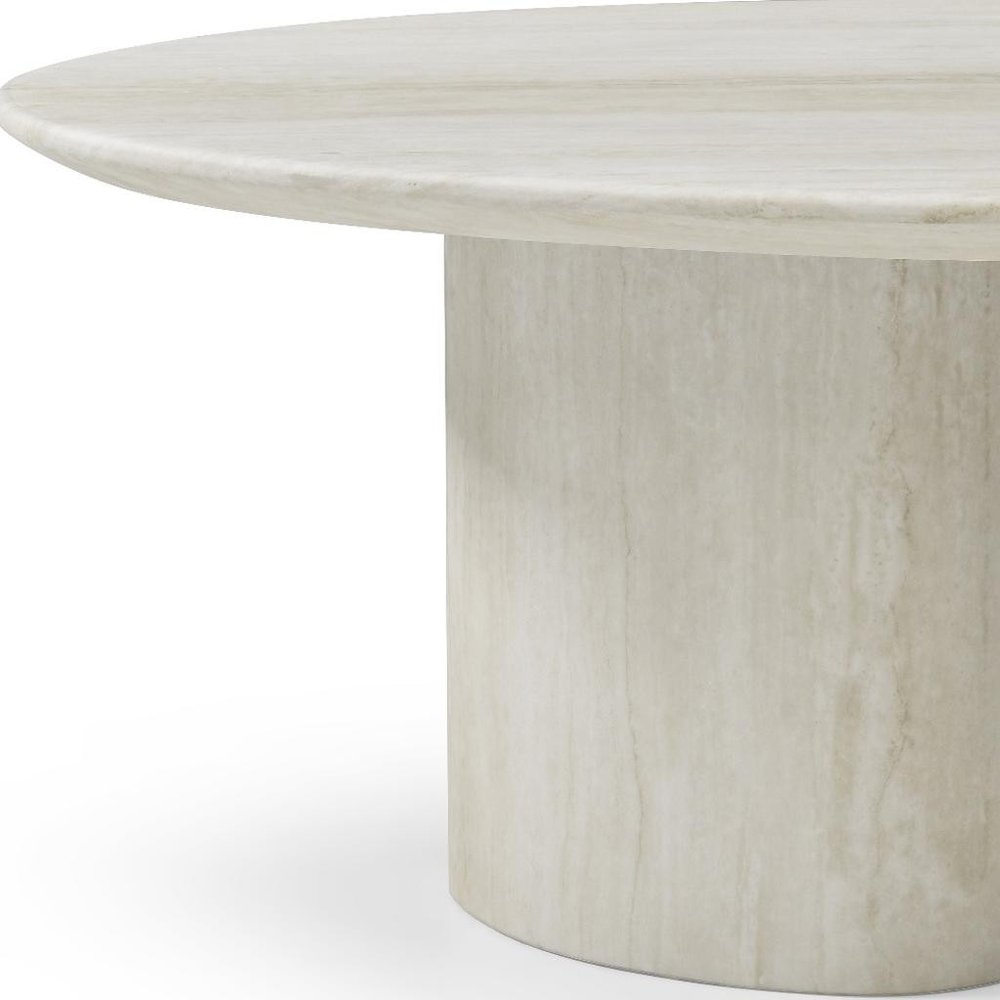 32" Beige Marble Oval Pedestal End Table