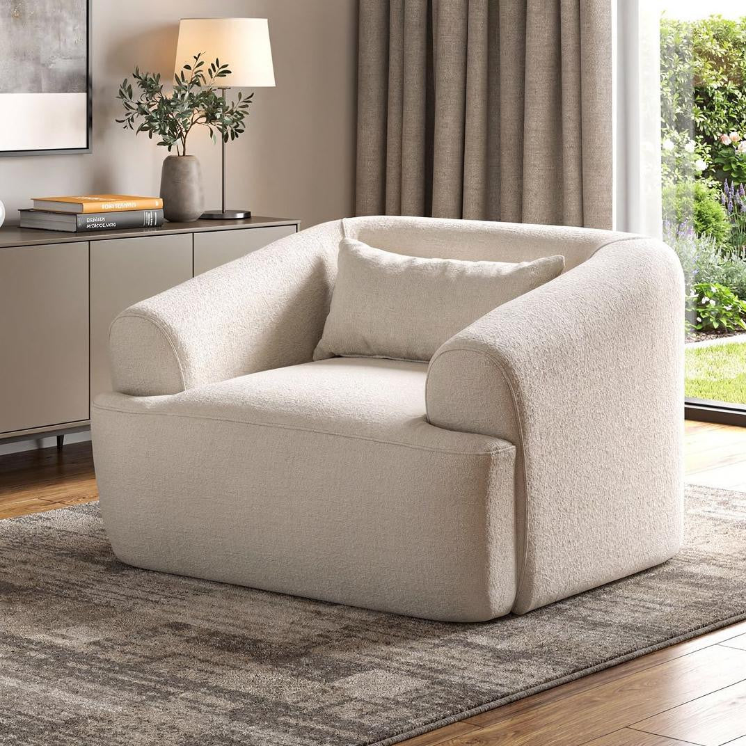 42" White Bouclé Slanted Armchair