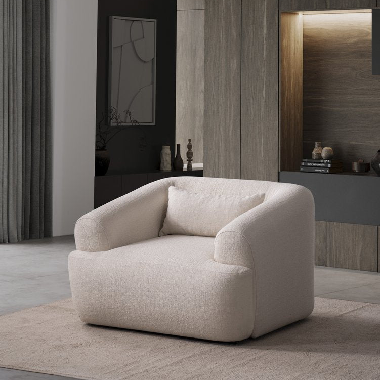 42" White Bouclé Slanted Armchair
