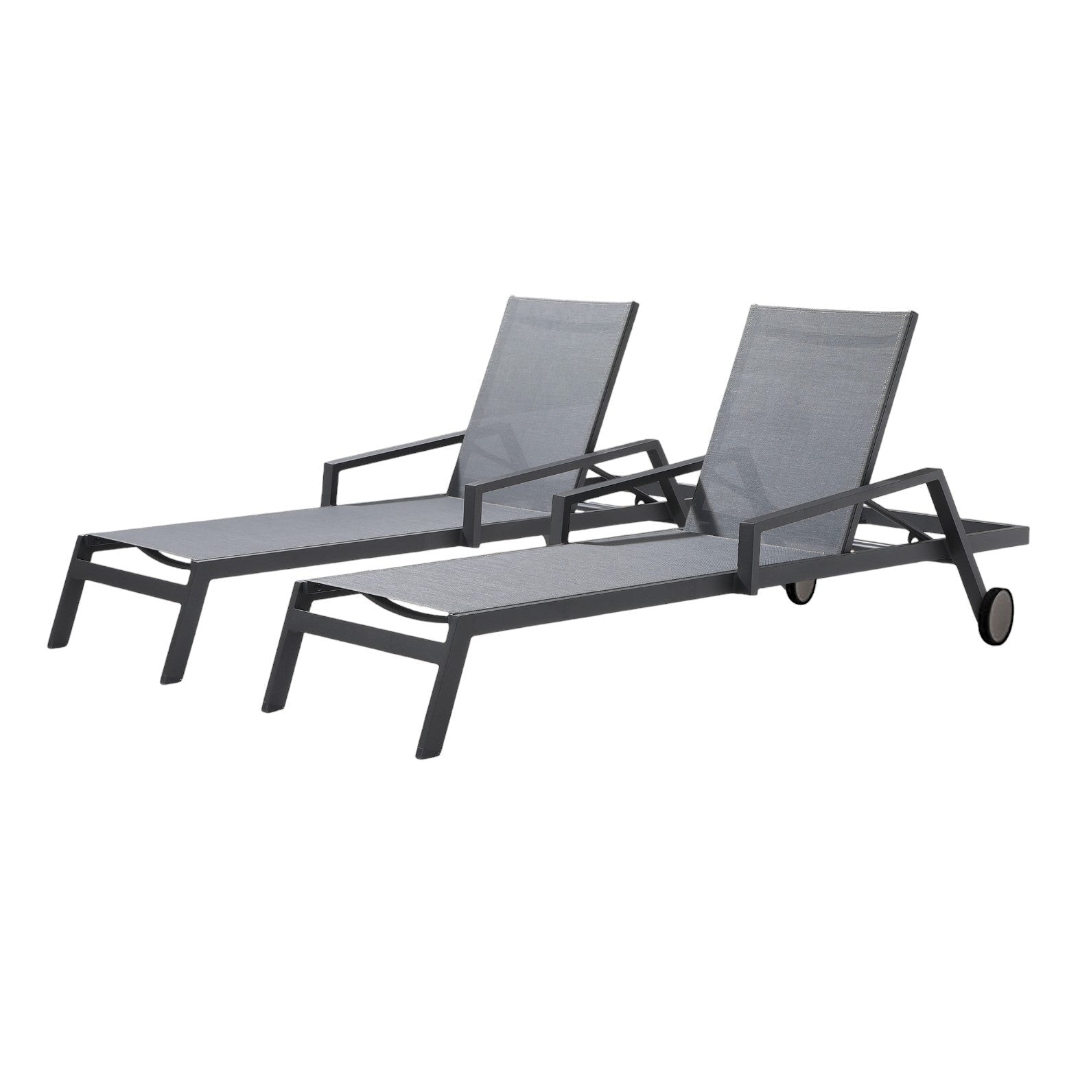 Set Of 2 83" 3-Position Rolling Outdoor Sun Loungers