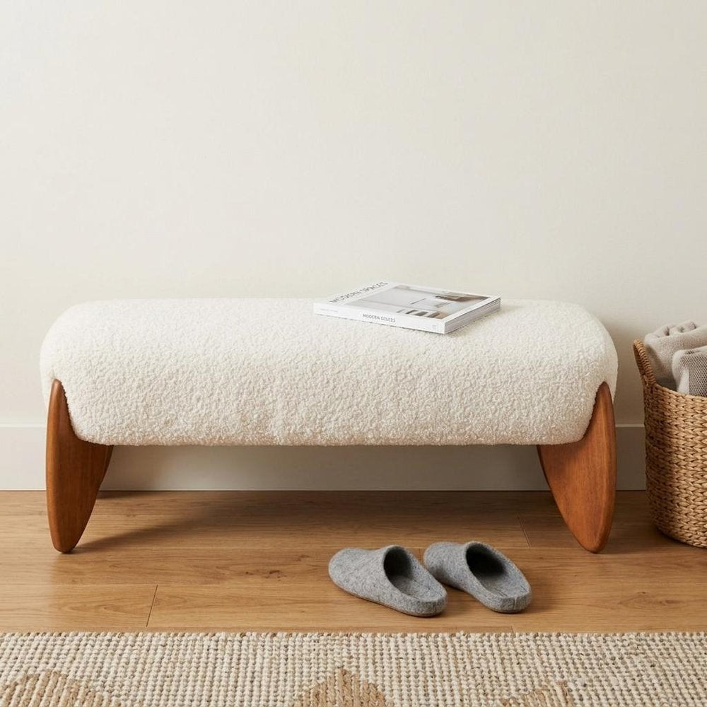 50" Ivory Bouclé Scandi Modern Bench