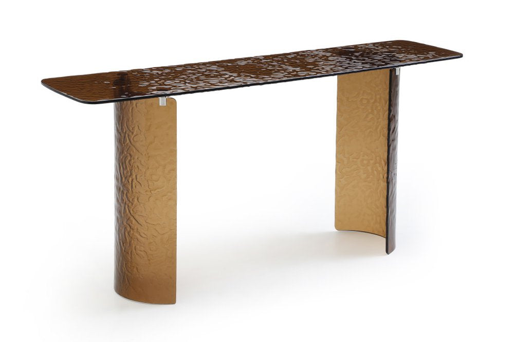 63" Bronze Glass Double Pedestal Console Table