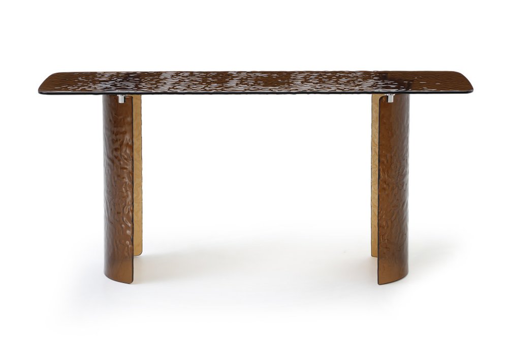 63" Bronze Glass Double Pedestal Console Table