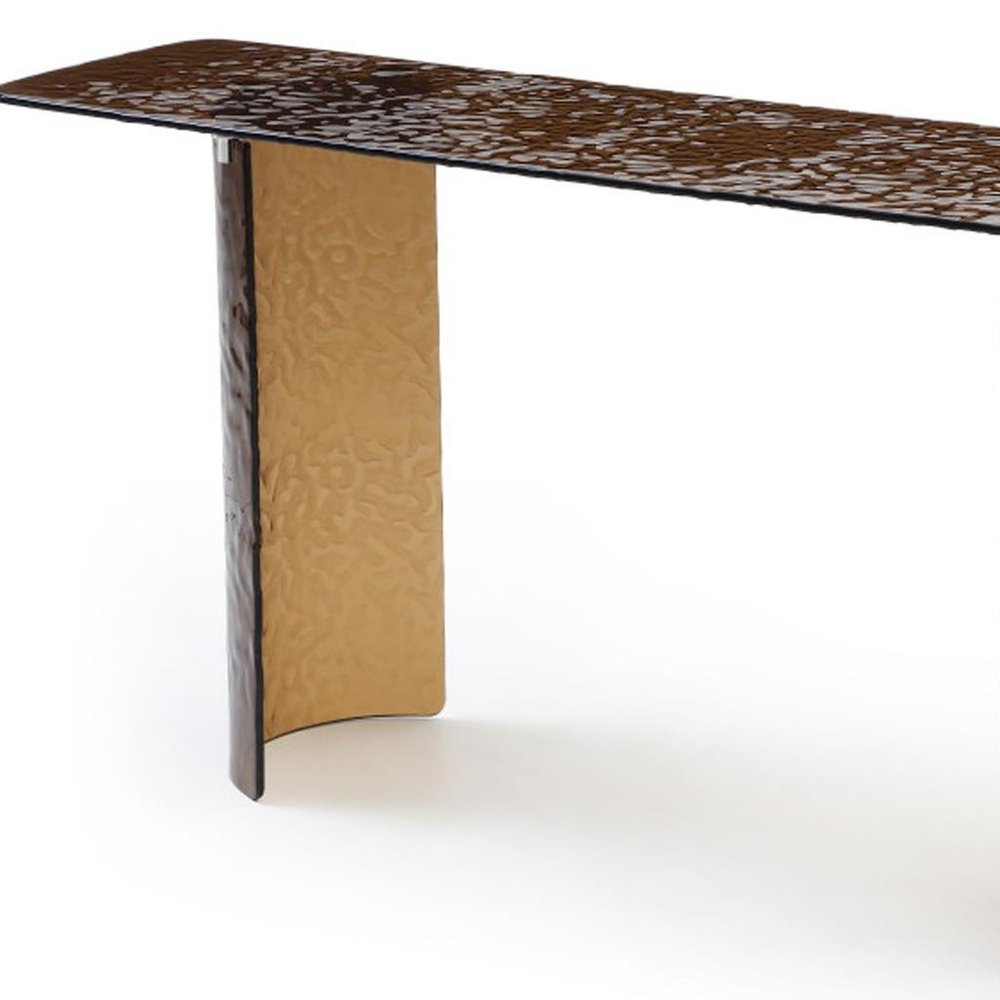 63" Bronze Glass Double Pedestal Console Table