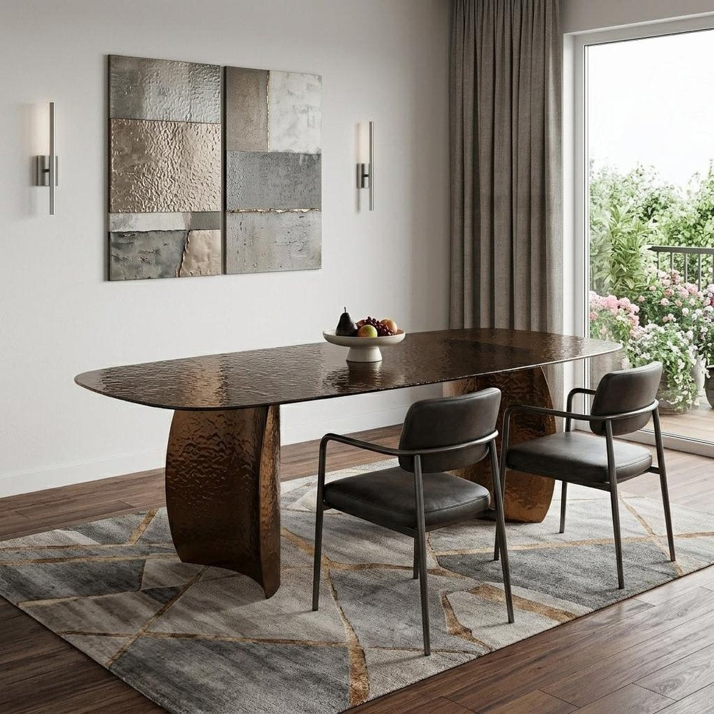 94" Bronze Curved Double Pedestal Dining Table