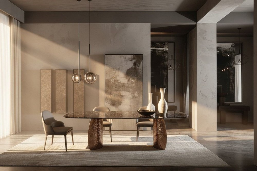 94" Bronze Glass Curved Pedestal Dining Table