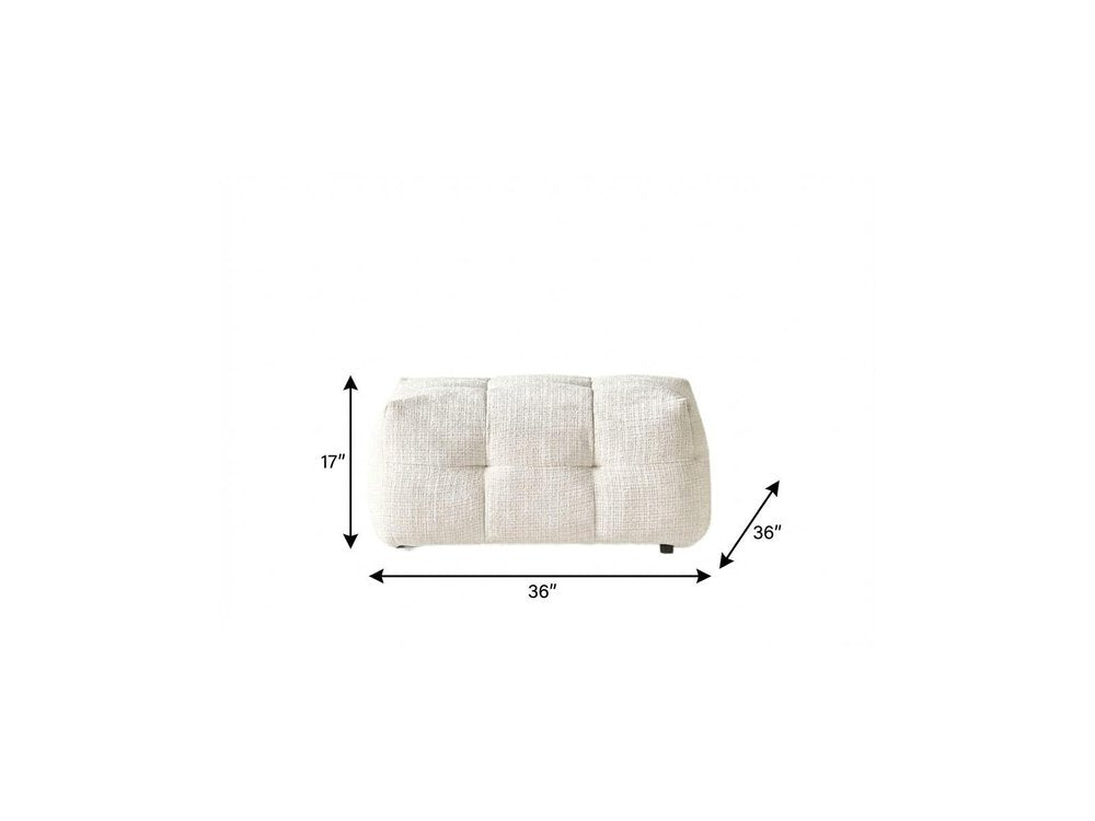 36" Beige Blind Tufted Chenille Ottoman