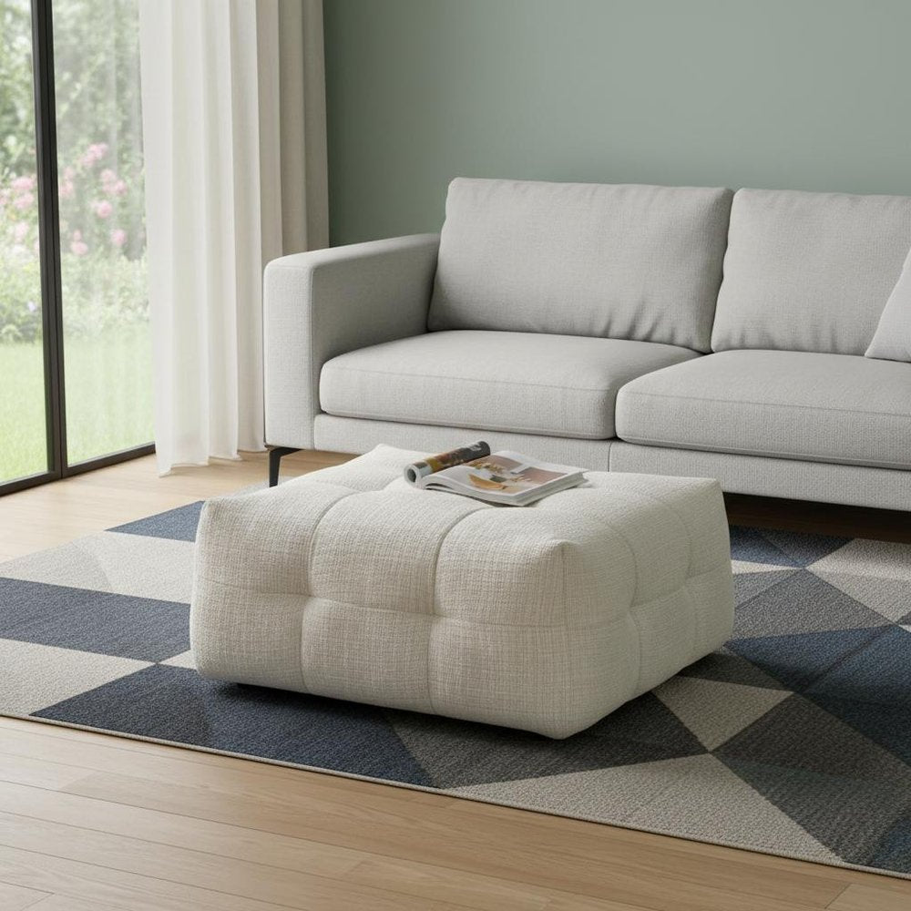 36" Beige Blind Tufted Chenille Ottoman