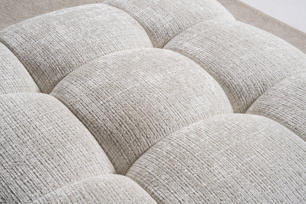 36" Beige Blind Tufted Chenille Ottoman