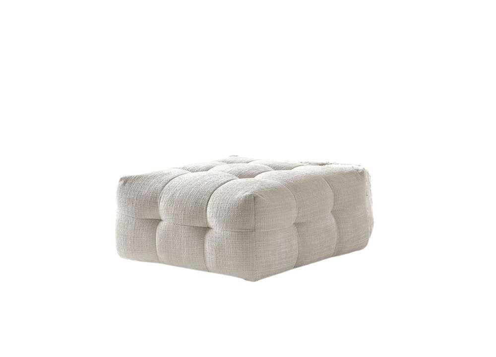 36" Beige Blind Tufted Chenille Ottoman