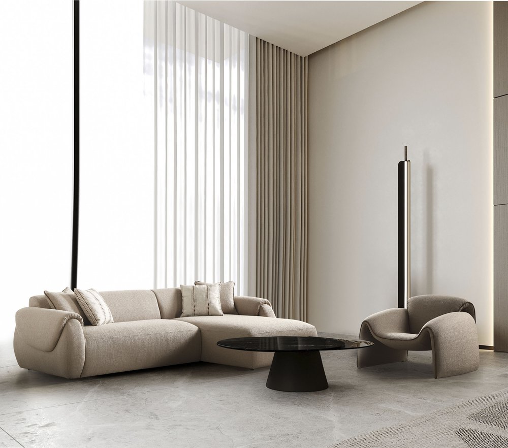 110" Taupe Bouclé Flore Chaise Sectional with Pillows