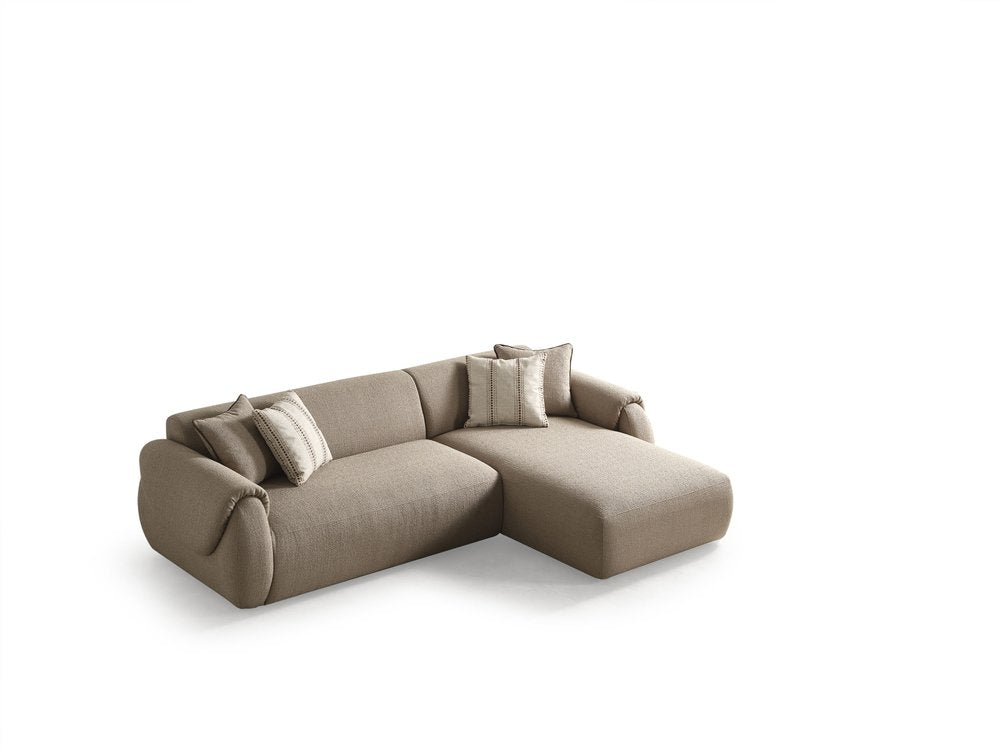 110" Taupe Bouclé Flore Chaise Sectional with Pillows