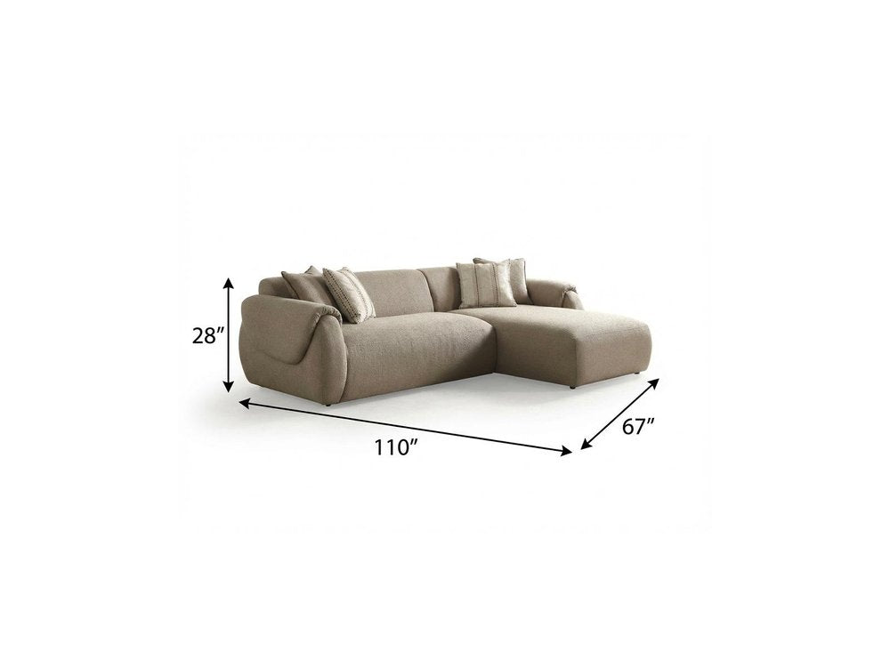 110" Taupe Bouclé Flore Chaise Sectional with Pillows