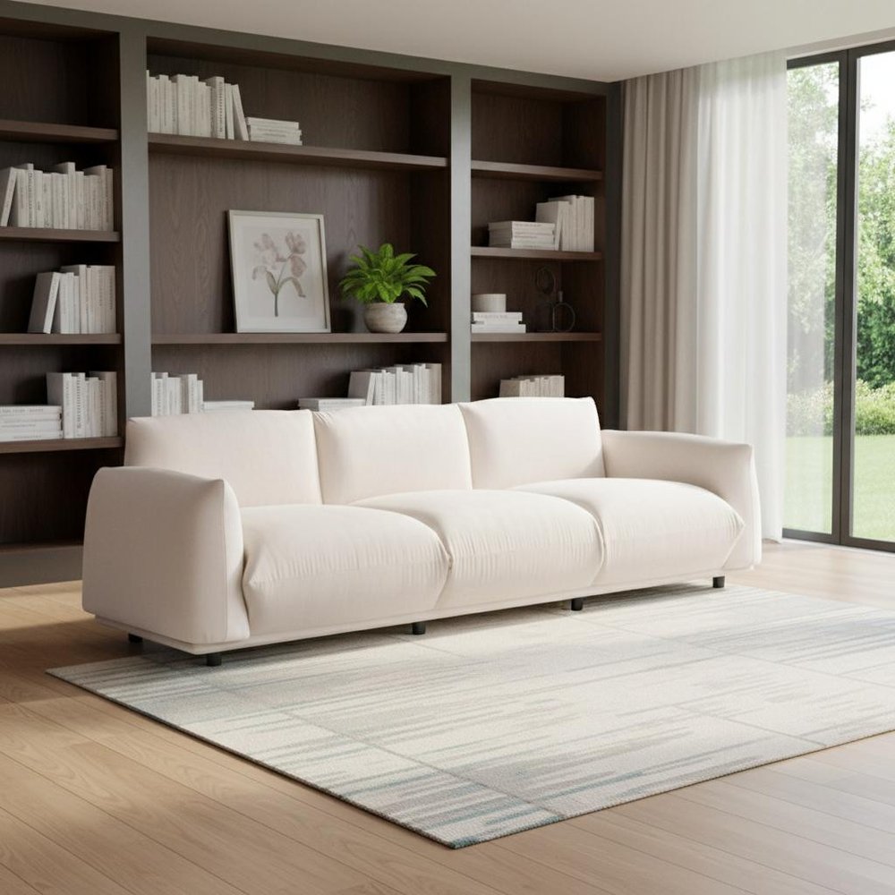 98" White Velvet Pillow Sofa