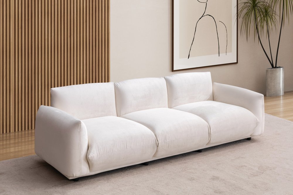 98" White Velvet Pillow Sofa