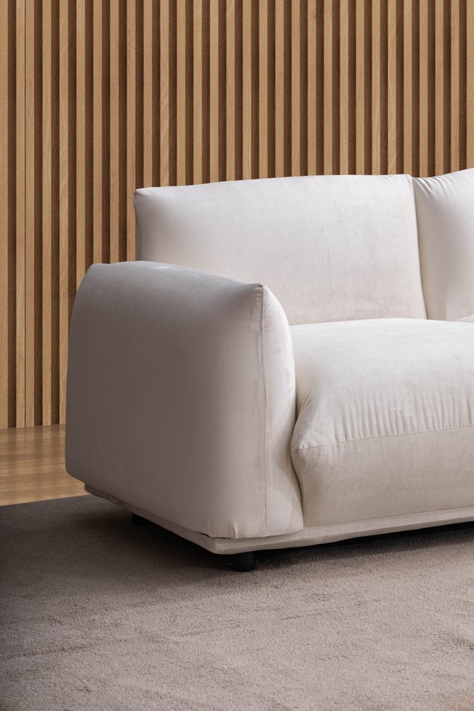 98" White Velvet Pillow Sofa
