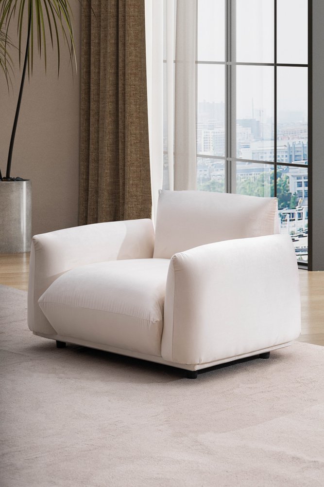 47" White Velvet Pillow Armchair