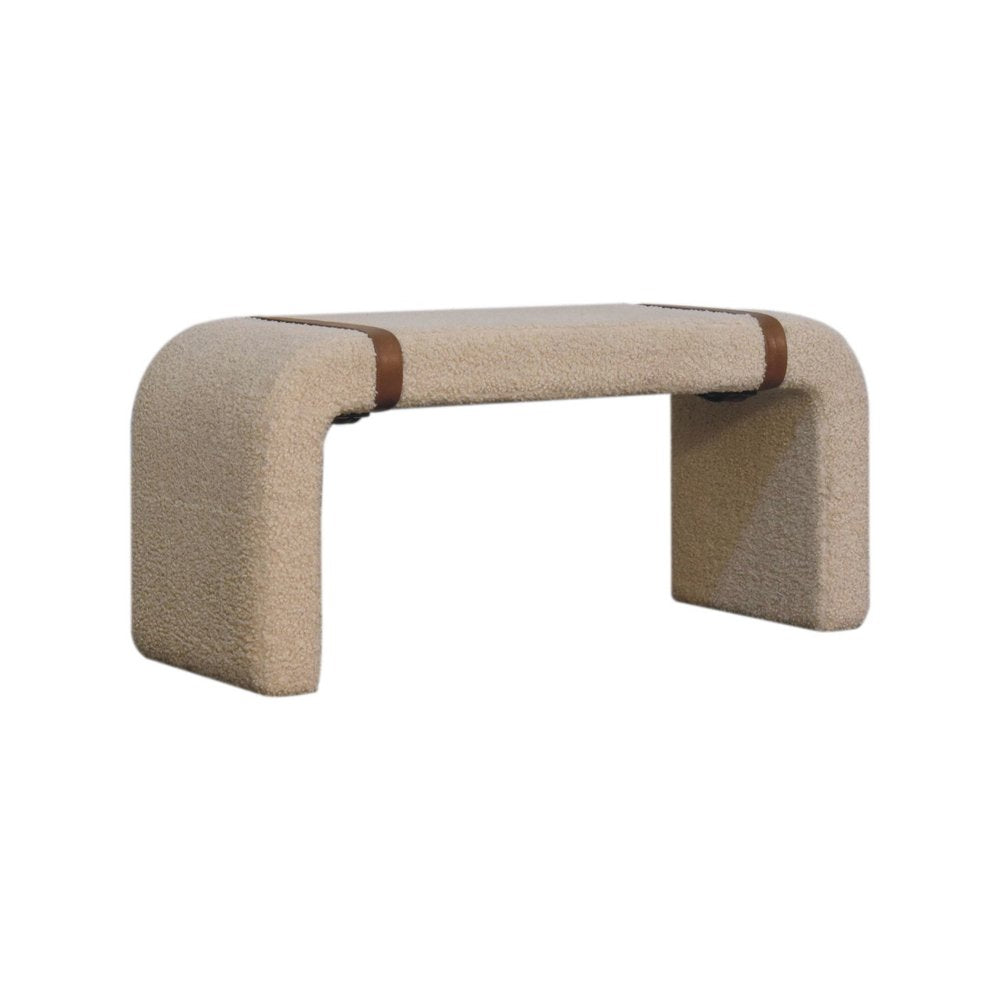 35" Beige Bouclé Arch Bench