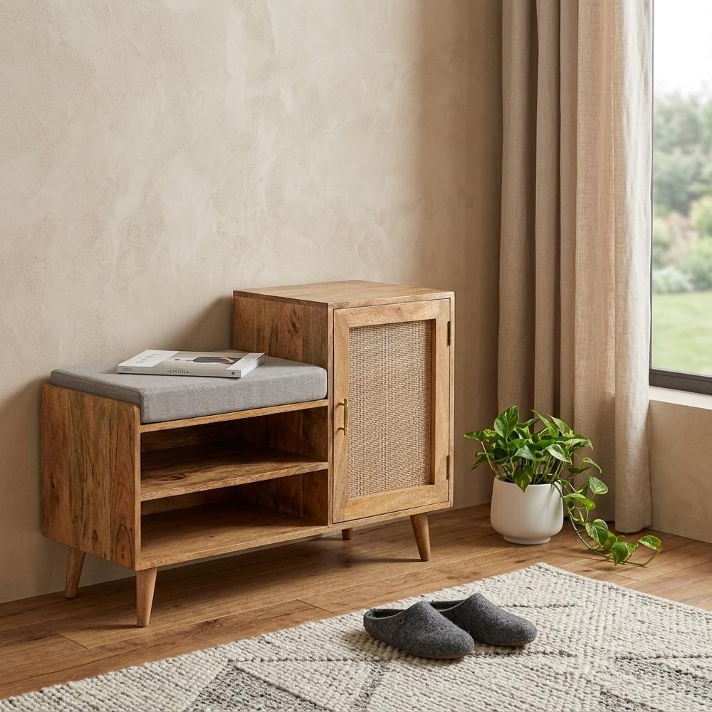 41" Natural Scandinavian Bench with Cabinet