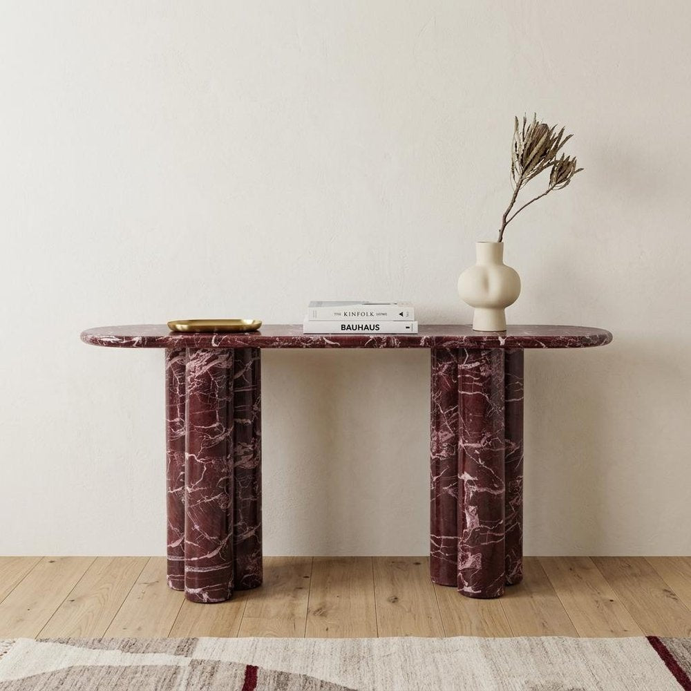 60" Marble Cluster Pedestal Console Table