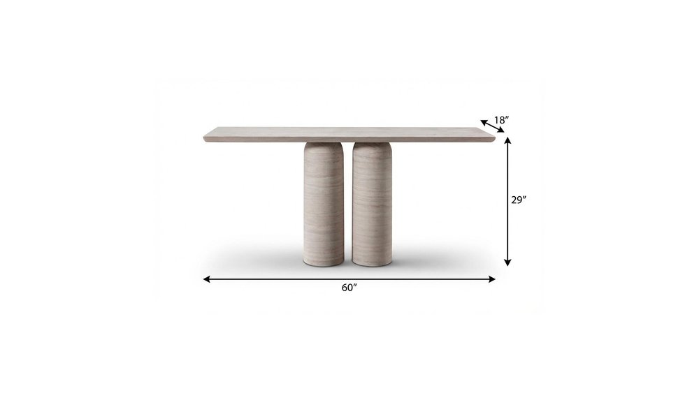 60" Beige Marble Center Pedestals Console Table