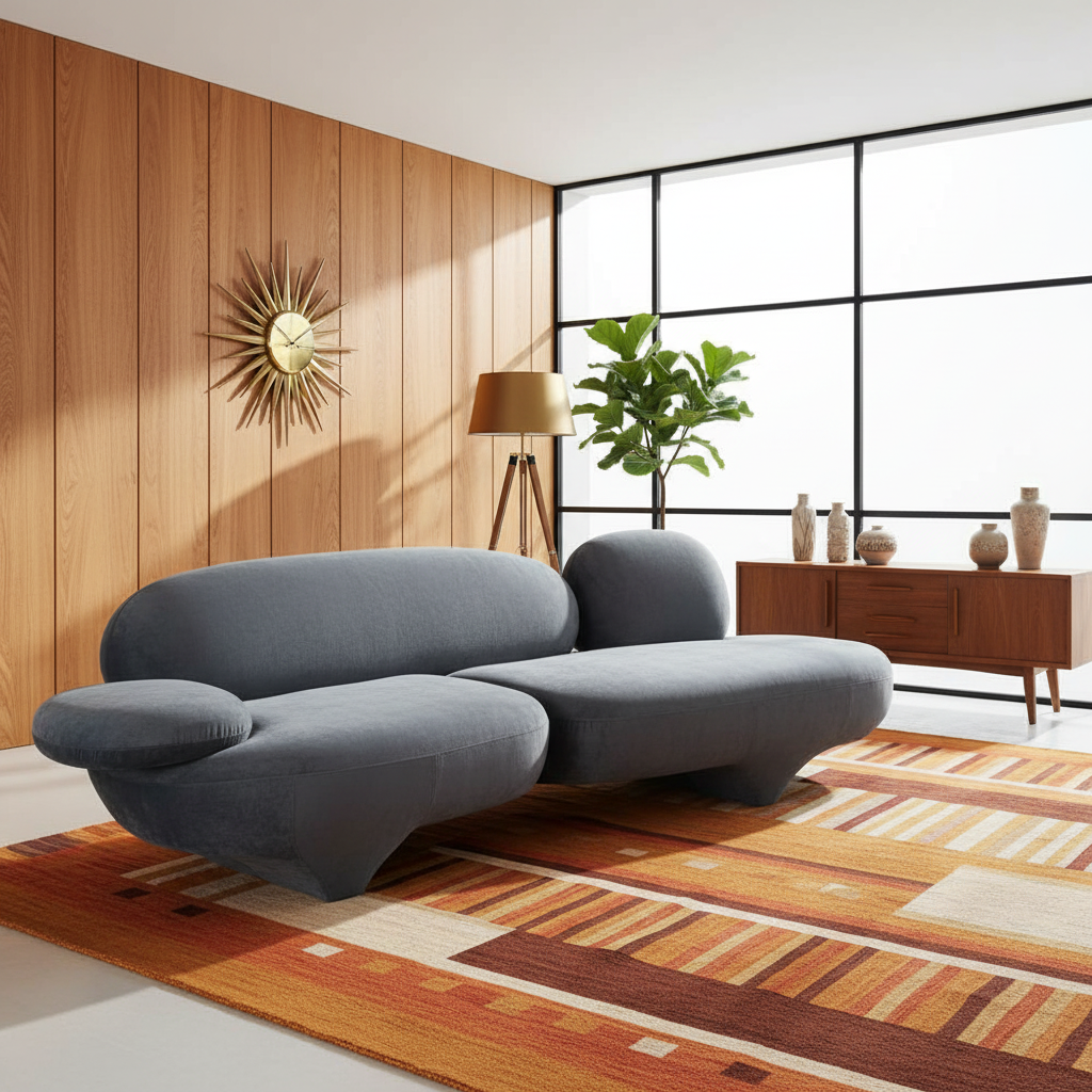 104" Gray Retro Velvet Sofa
