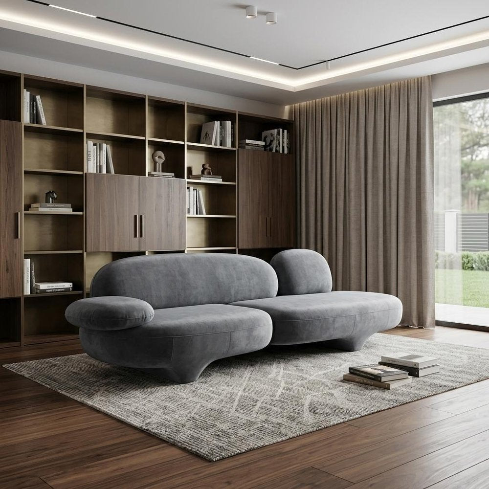 104" Gray Retro Velvet Sofa